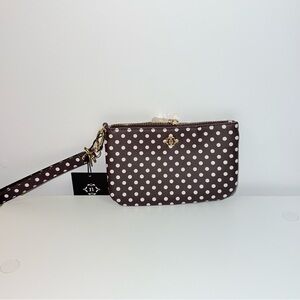 Nanette Lepore Brown and White Polka Dot Wristlet